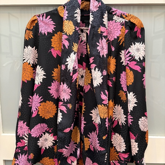 SP Ann Taylor Colorful Pink, Orange, Black Blouse with Bow Detail - Picture 1 of 5